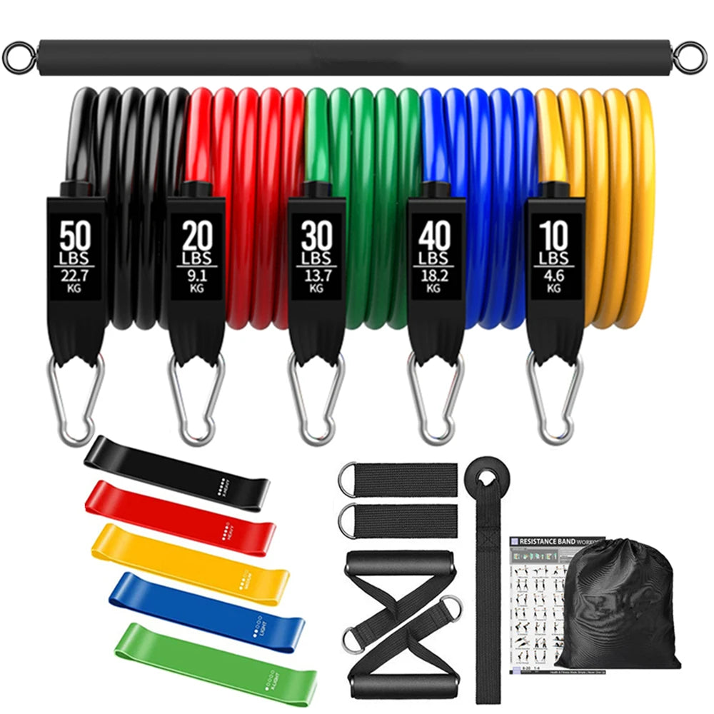 Vayb Workout Bar Resistance Band Set for Home Fitness Training