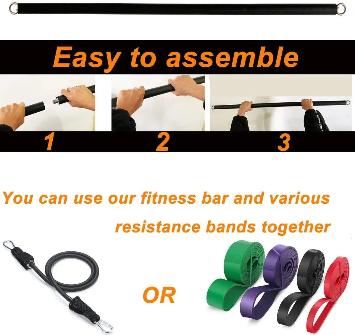 Vayb Workout Bar Resistance Band Set for Home Fitness Training