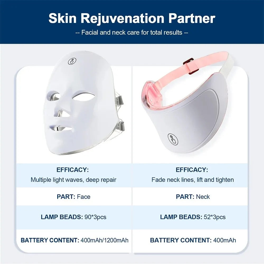 Vayb 7 Colors LED Facial Mask With Neck Red Light Therapy Mask