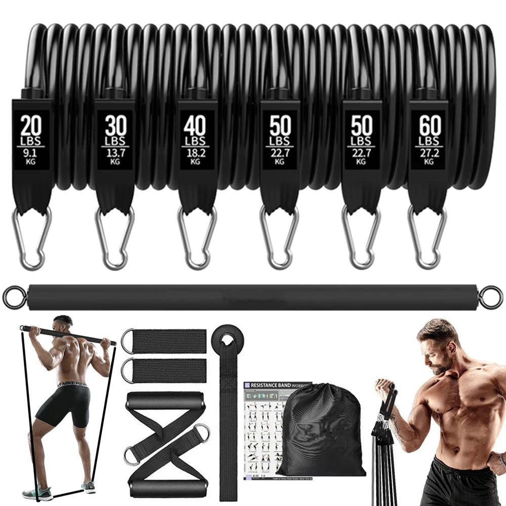 Vayb Workout Bar Resistance Band Set for Home Fitness Training