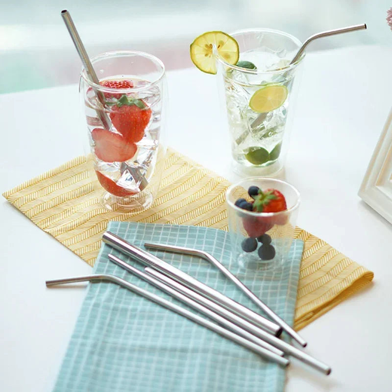 Vayb Reusable Stainless Steel Metal Straws Set with Brush & Pouch