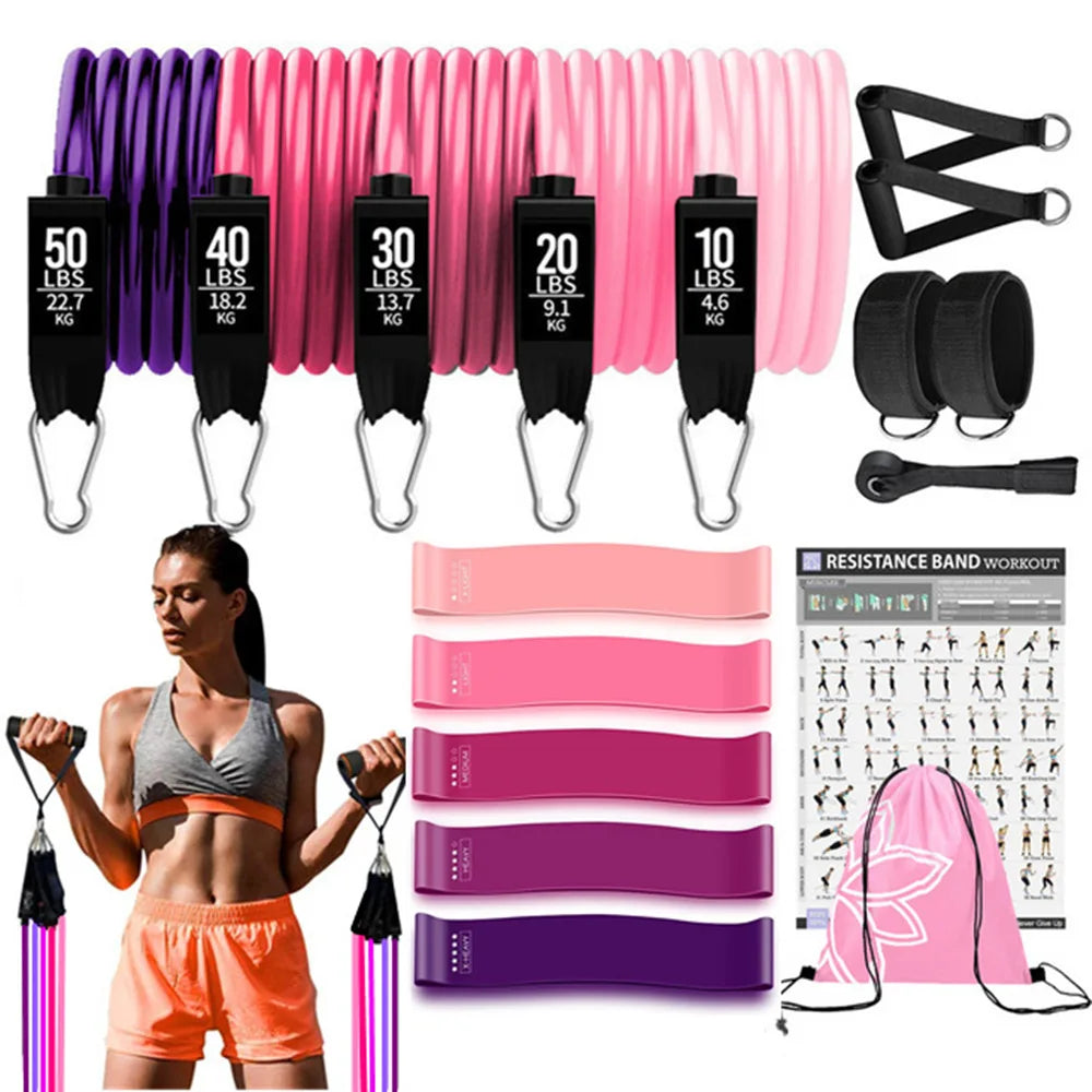 Vayb Workout Bar Resistance Band Set for Home Fitness Training