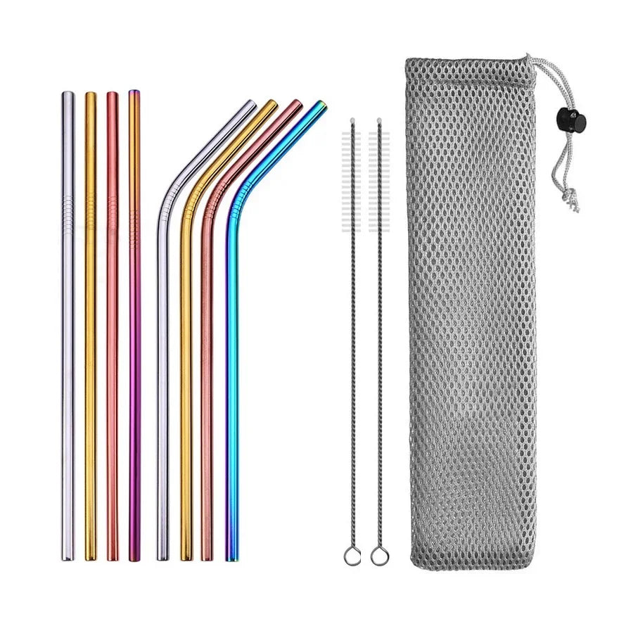 Vayb Reusable Stainless Steel Metal Straws Set with Brush & Pouch