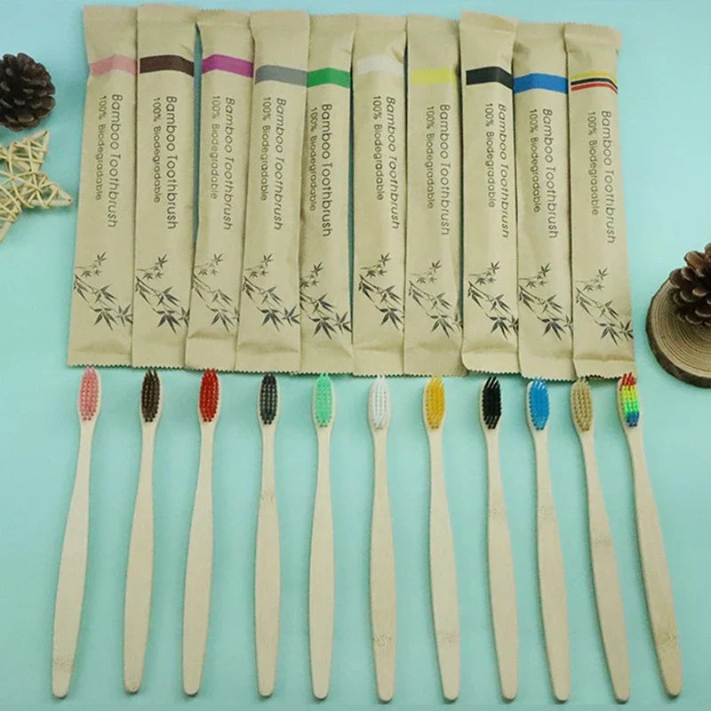 Vayb Bamboo Toothbrush Set 10pcs Soft Charcoal Bristle Eco Pack