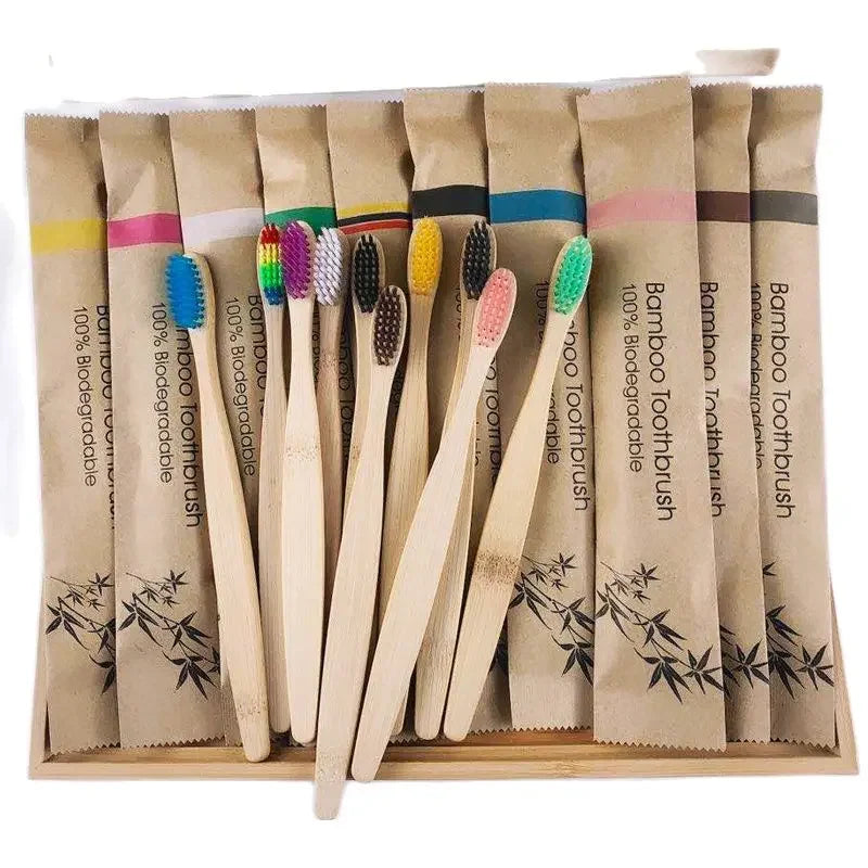 Vayb Bamboo Toothbrush Set 10pcs Soft Charcoal Bristle Eco Pack