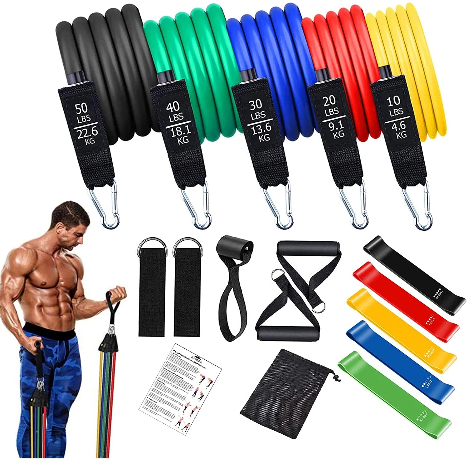 Vayb Workout Bar Resistance Band Set for Home Fitness Training