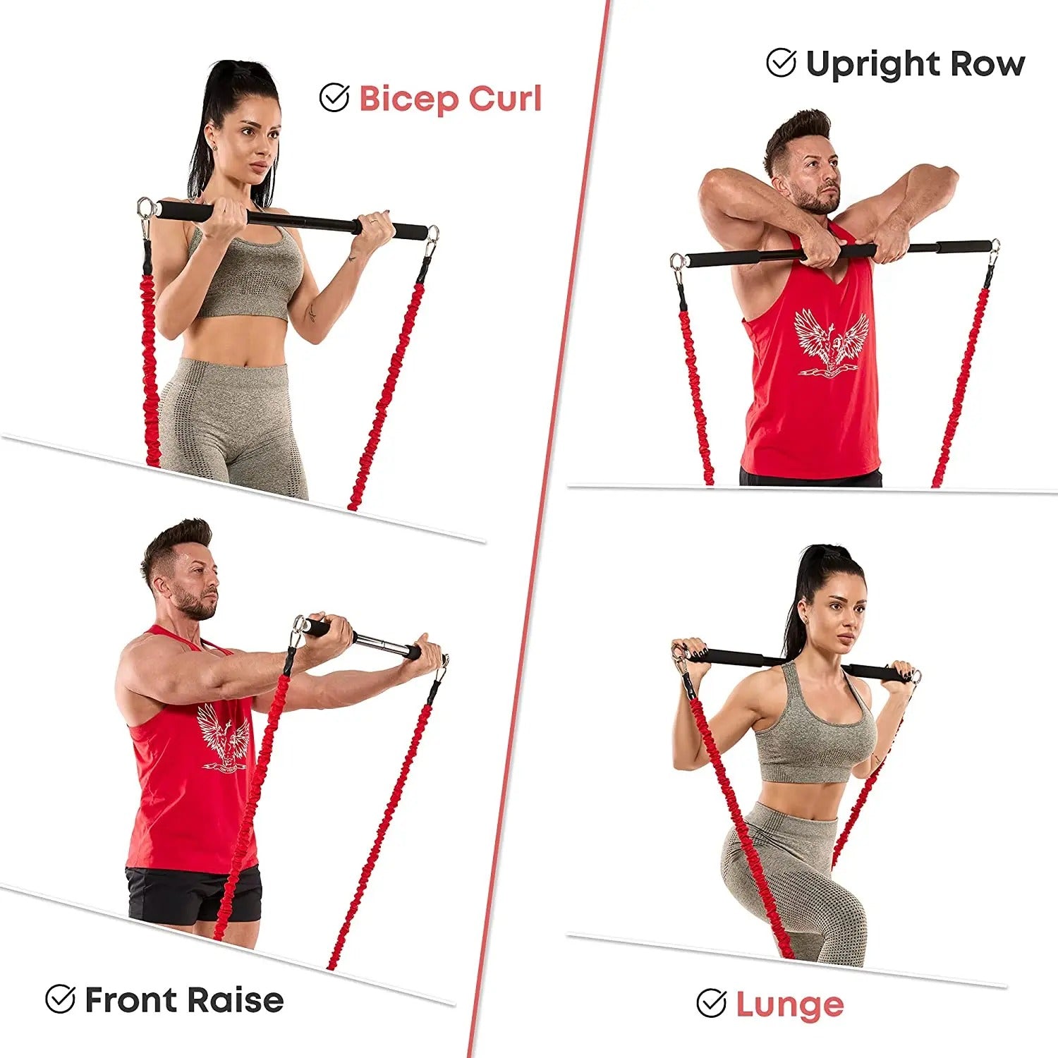 Vayb Workout Bar Resistance Band Set for Home Fitness Training