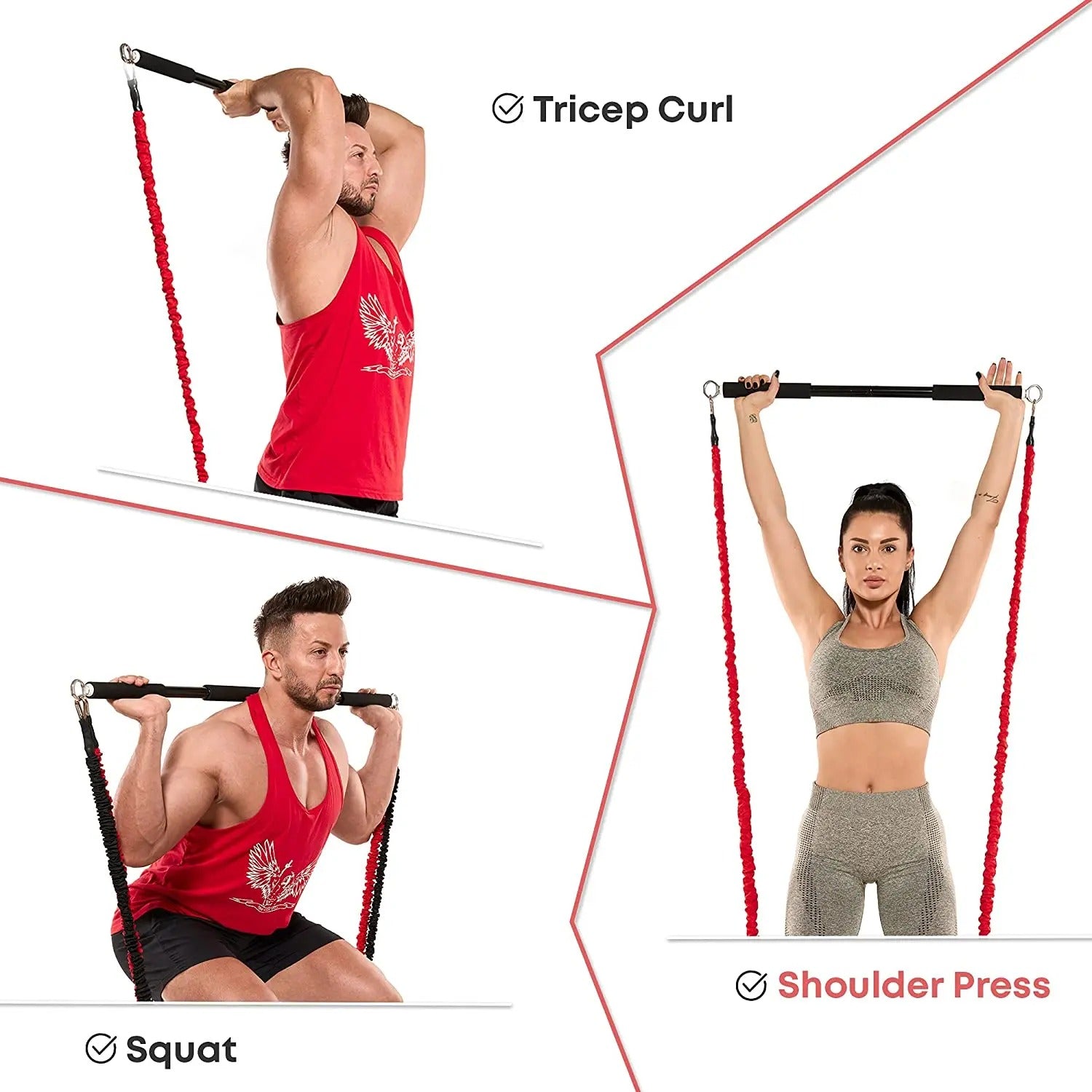 Vayb Workout Bar Resistance Band Set for Home Fitness Training